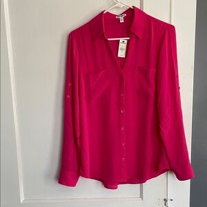 Express Women's Hot Pink Button-Down Blouse